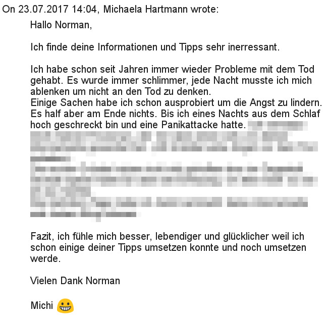 Angst vorm Sterben: Mail von Leserin Michaela Hartmann